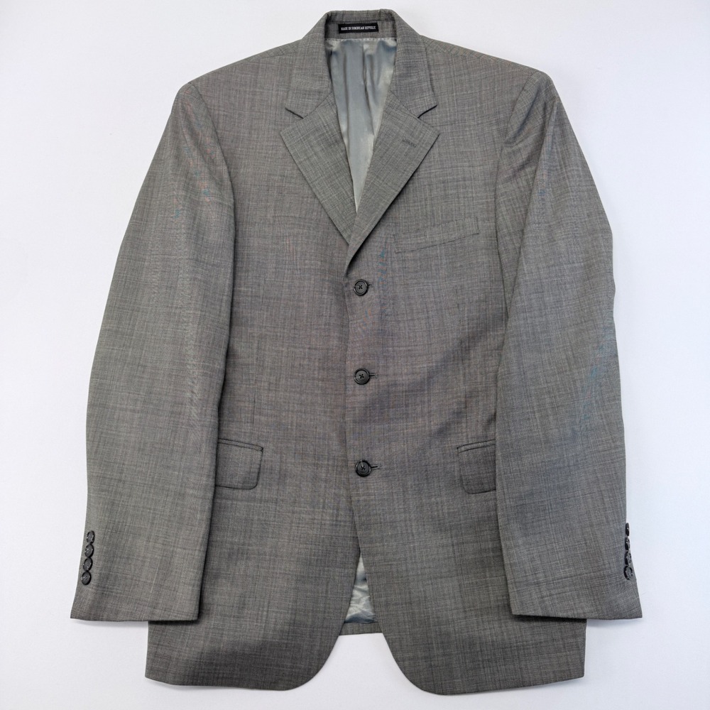 Andrew Fezza Mens Gray 100% Worsted Wool 3 Button Blazer Jacket 40R Super 100s